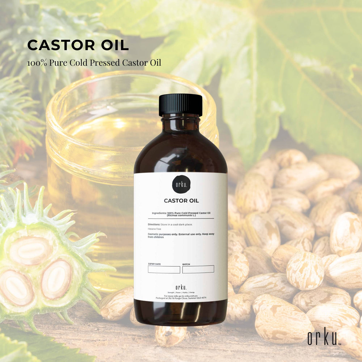 Orku 250ml Castor Oil - Hexane Free Cold Pressed Virgin V238-SUPDZ-40283694104656