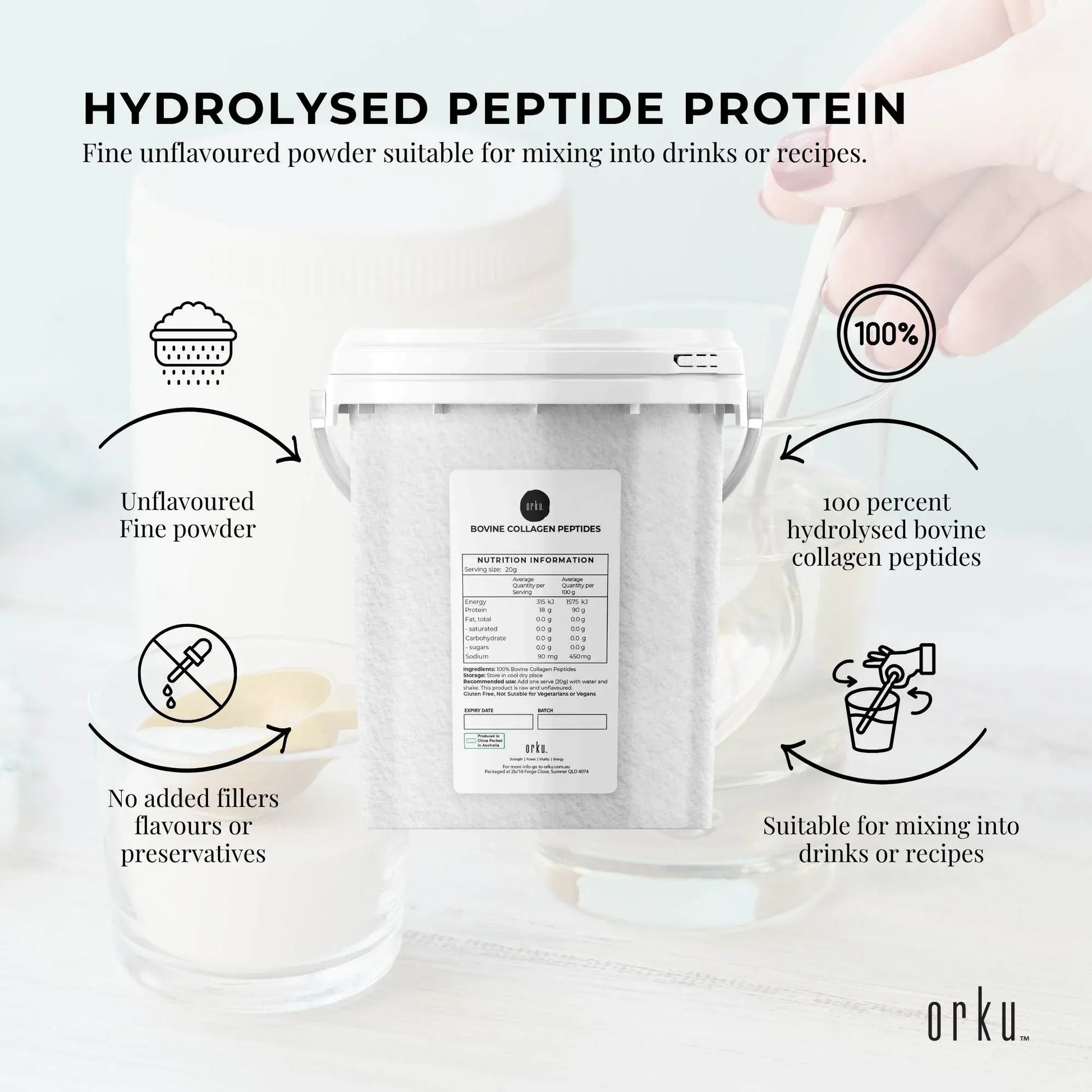 Orku 600g Bovine Collagen Peptides Powder Tub Hydrolysed Protein V238-SUPDZ-40309172207696