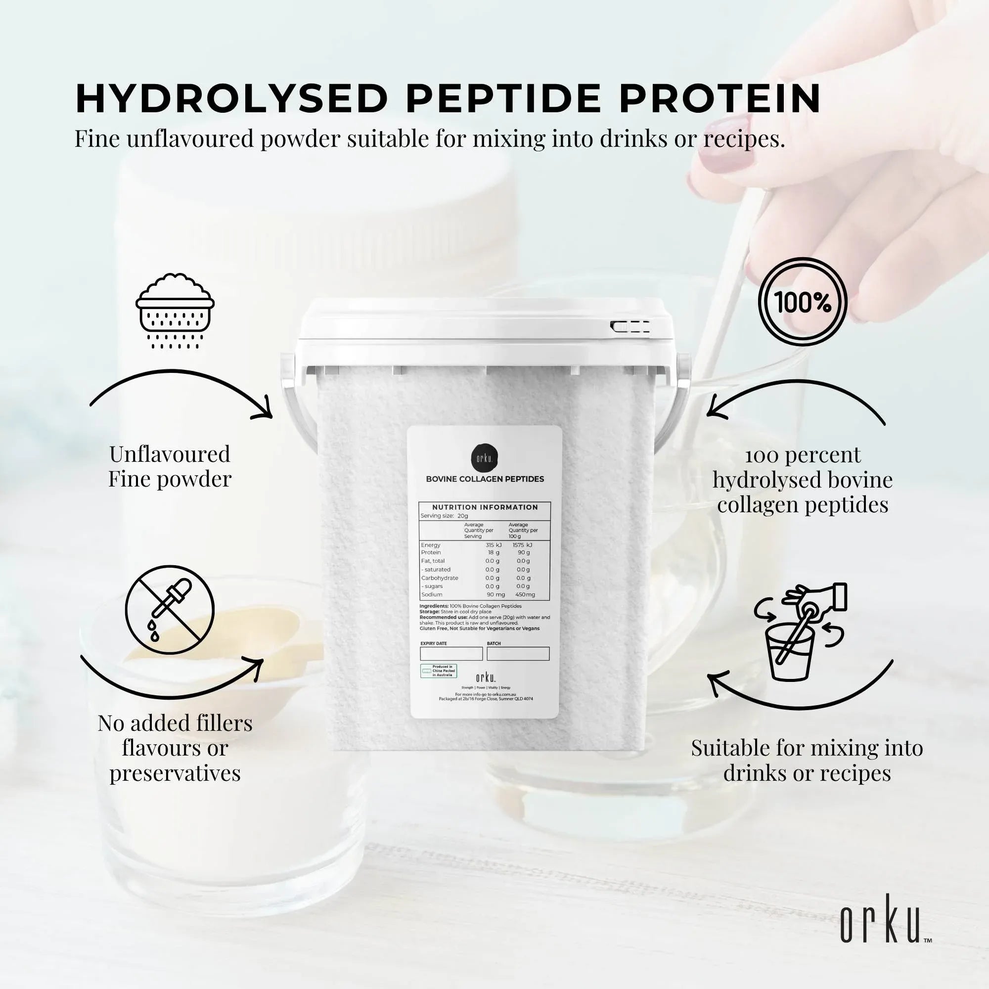Orku 600g Bovine Collagen Peptides Powder Tub Hydrolysed Protein V238-SUPDZ-40309172207696
