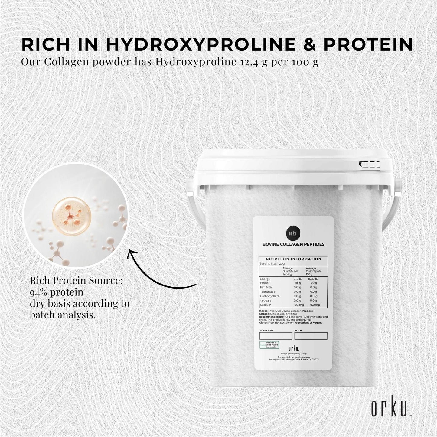 Orku 600g Bovine Collagen Peptides Powder Tub Hydrolysed Protein V238-SUPDZ-40309172207696