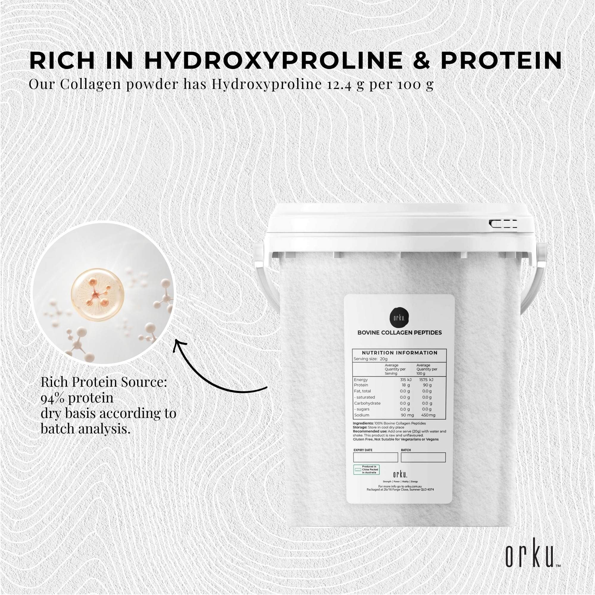 Orku 600g Bovine Collagen Peptides Powder Tub Hydrolysed Protein V238-SUPDZ-40309172207696