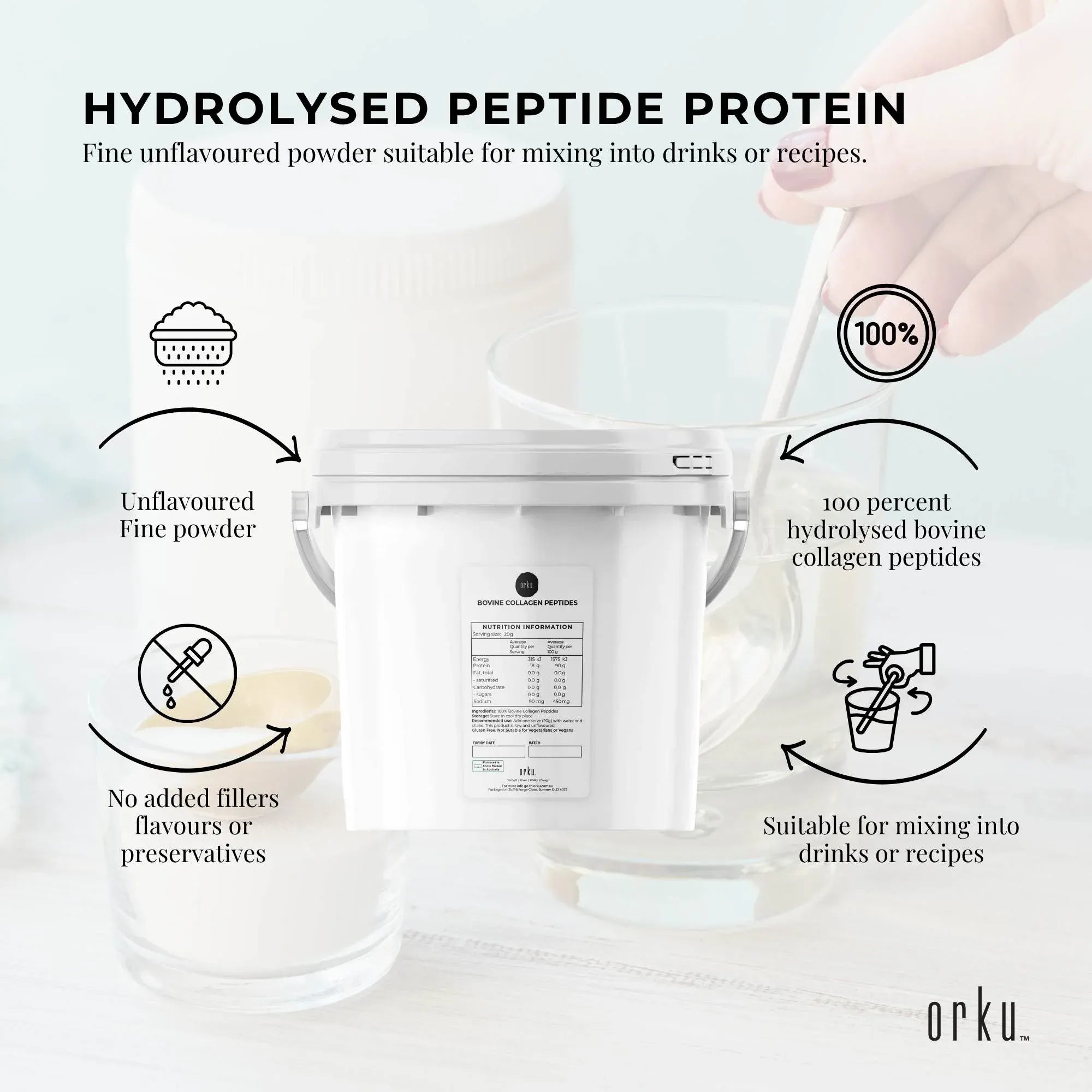Orku 2.5Kg Bovine Collagen Peptides Powder Tub Hydrolysed Protein V238-SUPDZ-40309172469840