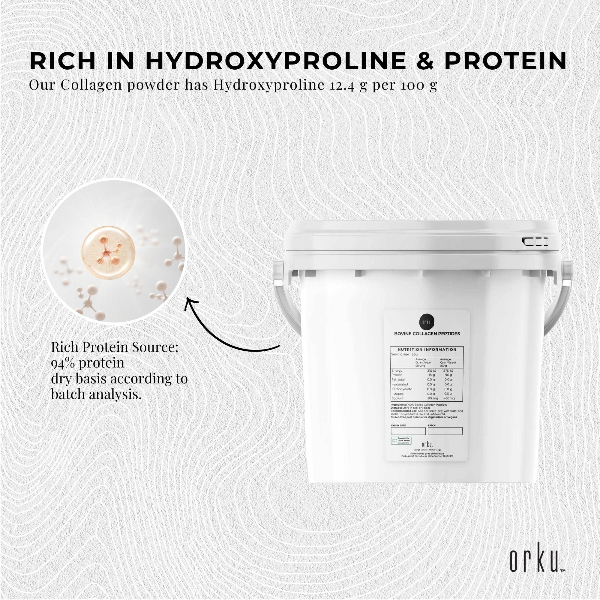 Orku 2.5Kg Bovine Collagen Peptides Powder Tub Hydrolysed Protein V238-SUPDZ-40309172469840