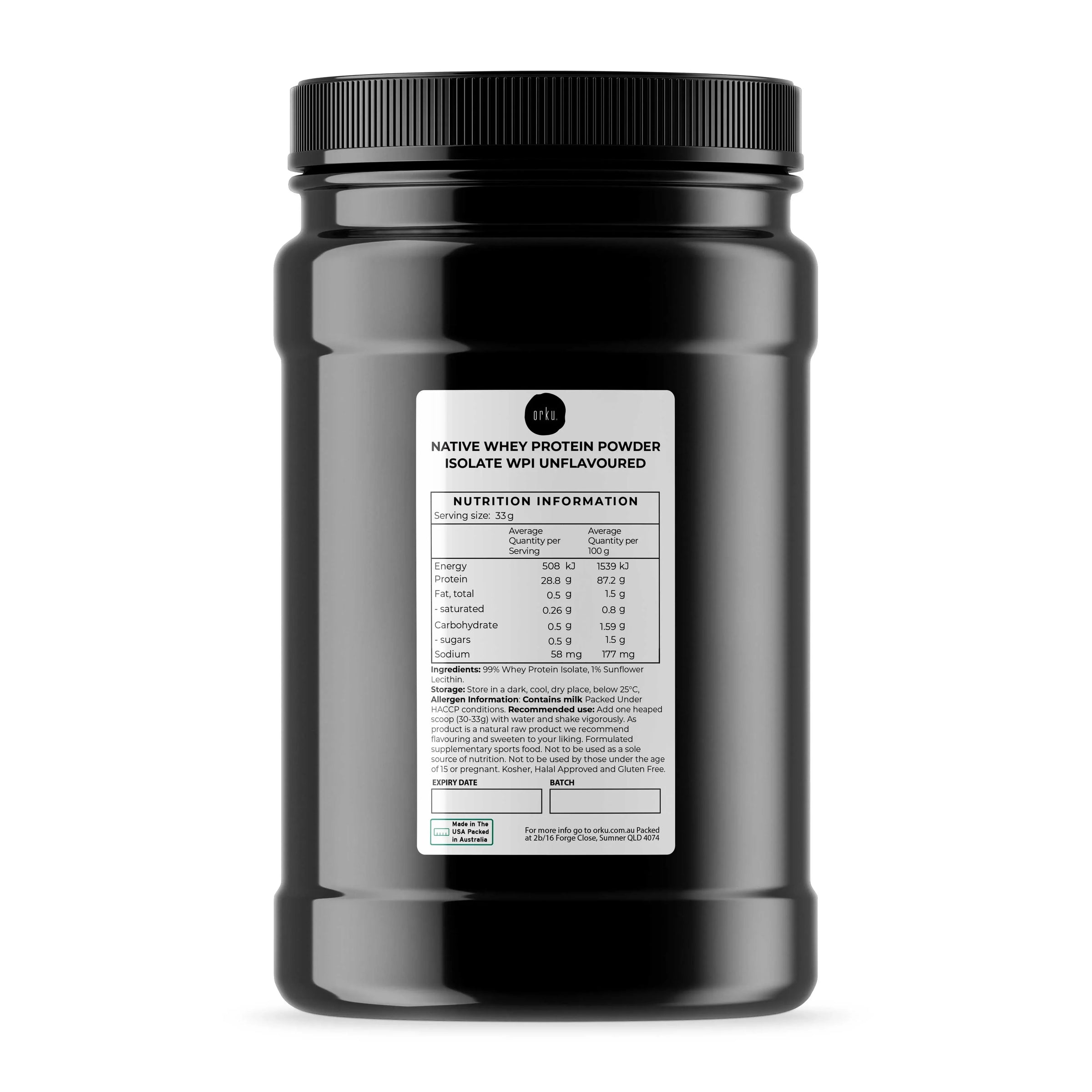 Orku 1Kg WPI Whey Protein Isolate Powder - Unflavoured Native Jar V238-SUPDZ-40358279217232