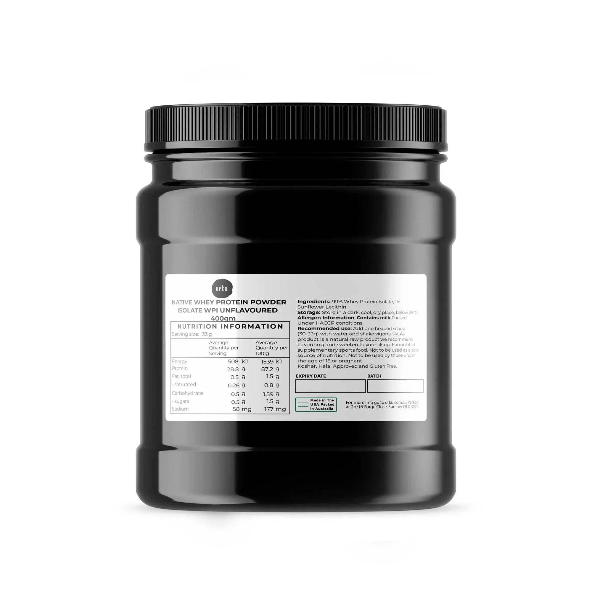 Orku 400g WPI Whey Protein Isolate Powder - Unflavoured Native Jar V238-SUPDZ-40358279315536