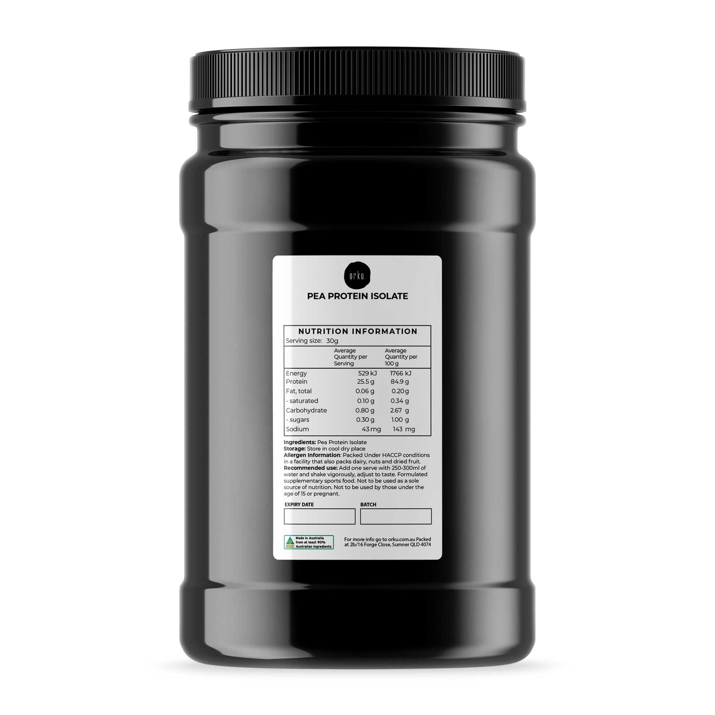 Orku 1kg Pea Protein Isolate Powder - High Protein Plant Based Unsweetened Jar V238-SUPDZ-40359488356432