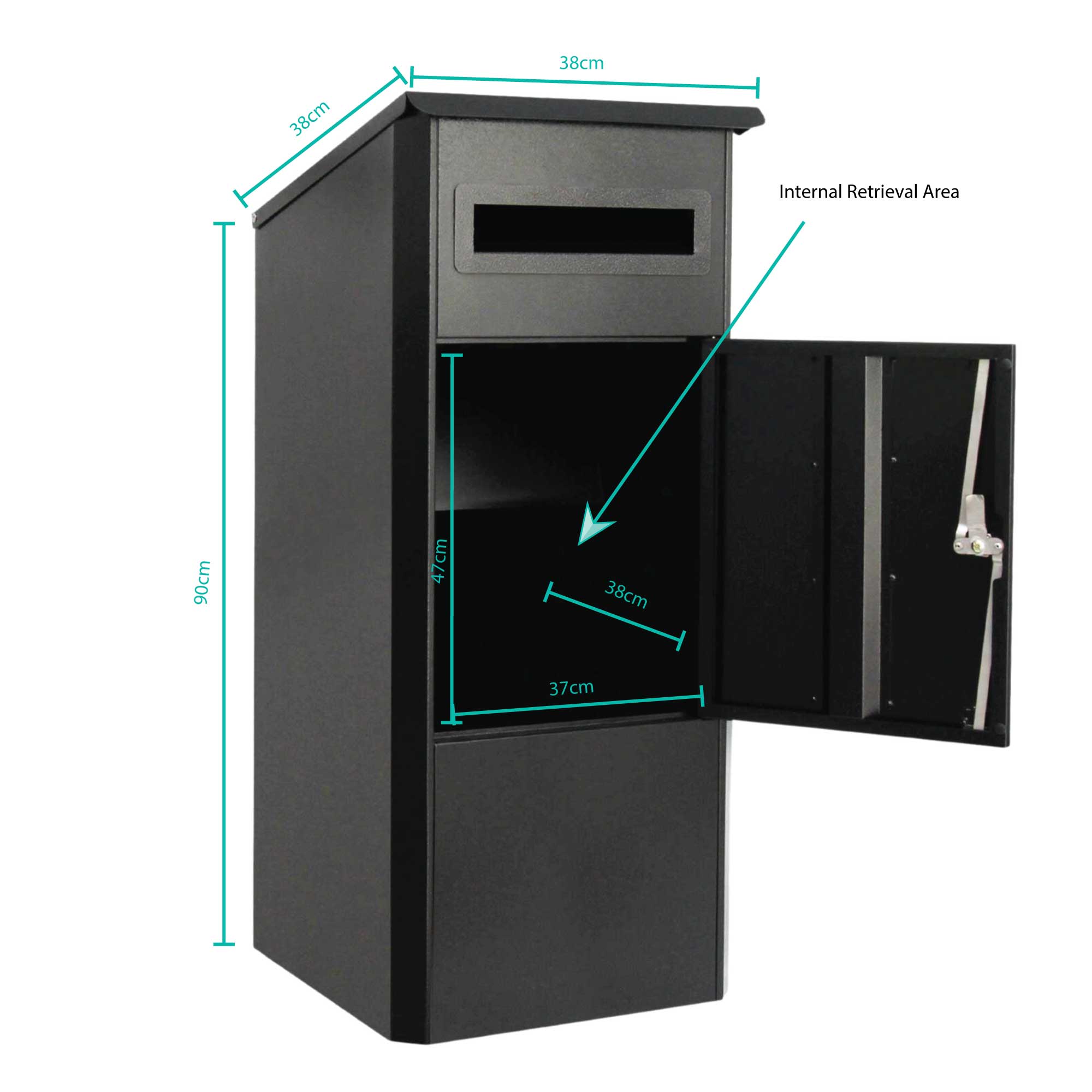 Parcel Delivery Drop Box Mailbox - Secure Home Package Locker 38x38x90cm Black V238-SUPDZ-40376876040272