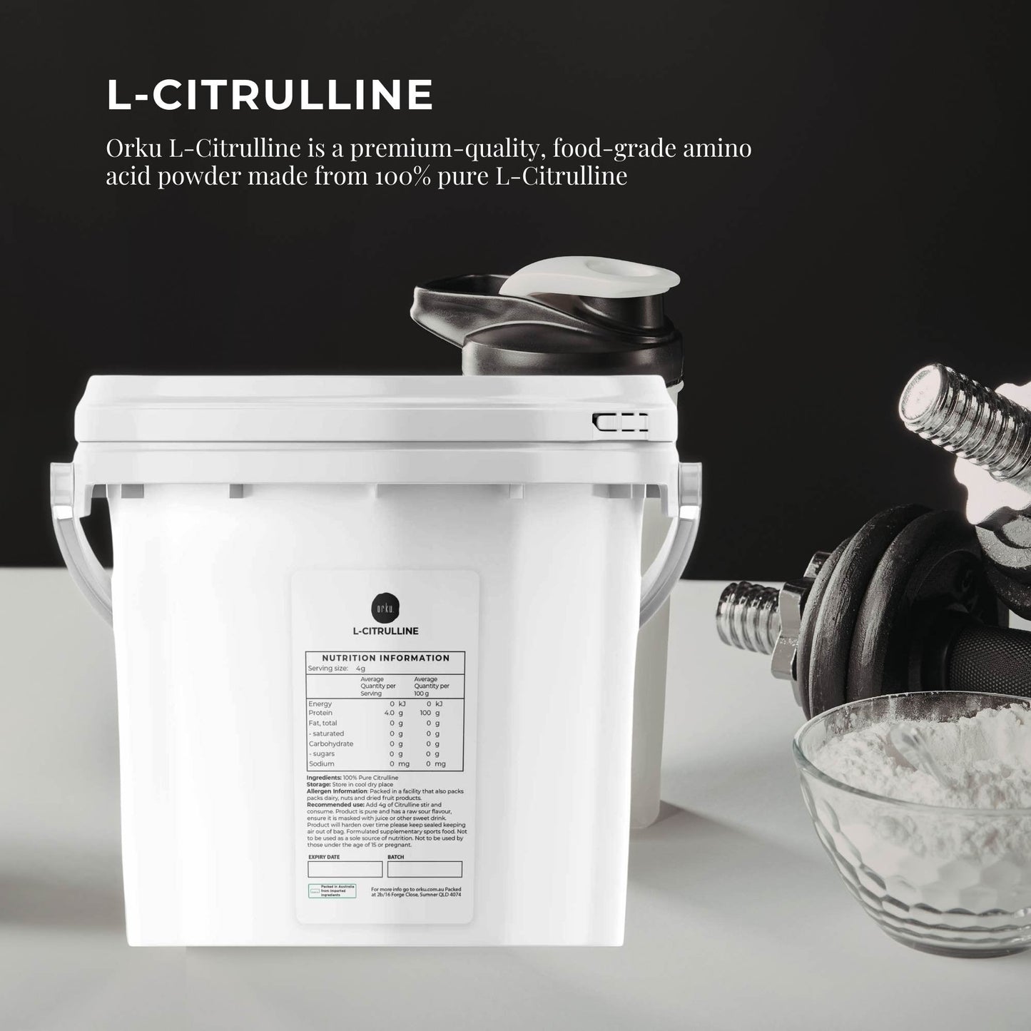 Orku 3Kg L-Citrulline Powder Buckets - 100 % Pure Food Grade Amino Acid V238-SUPDZ-40426186473552