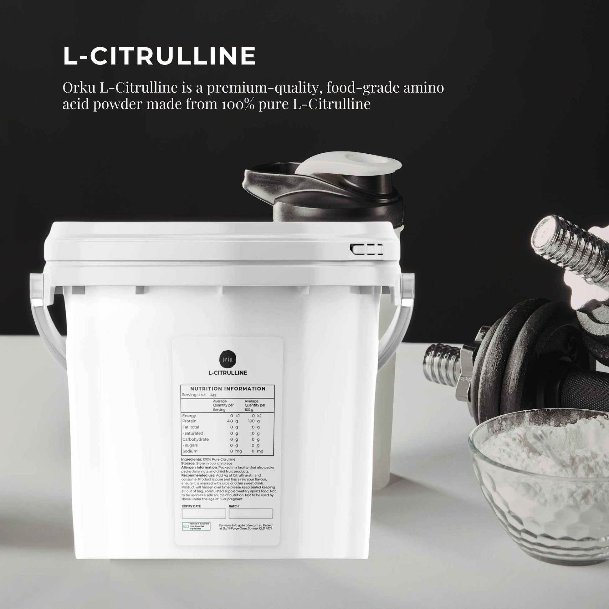 Orku 3Kg L-Citrulline Powder Buckets - 100 % Pure Food Grade Amino Acid V238-SUPDZ-40426186473552