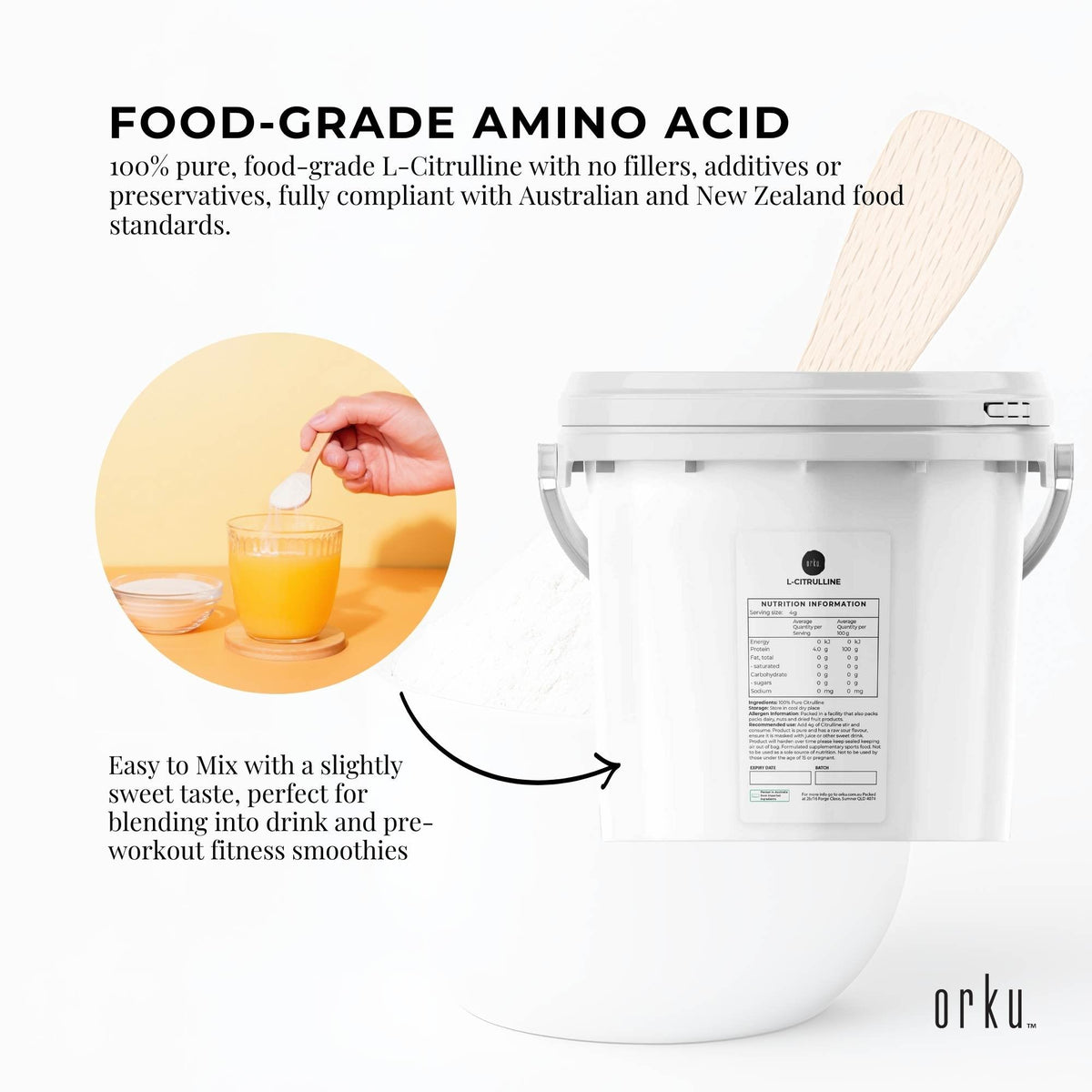 Orku 3Kg L-Citrulline Powder Buckets - 100 % Pure Food Grade Amino Acid V238-SUPDZ-40426186473552