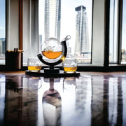 850ml Whiskey or Wine Globe Glass Decanter Set - 2x Glasses + Wooden Stand V238-SUPDZ-40479873269840