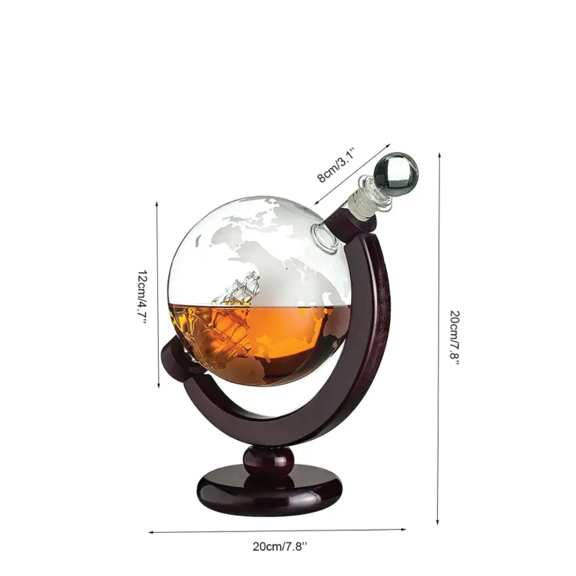 850ml Whiskey or Wine Globe Glass Decanter Set - 2x Glasses + Wooden Stand V238-SUPDZ-40479873269840
