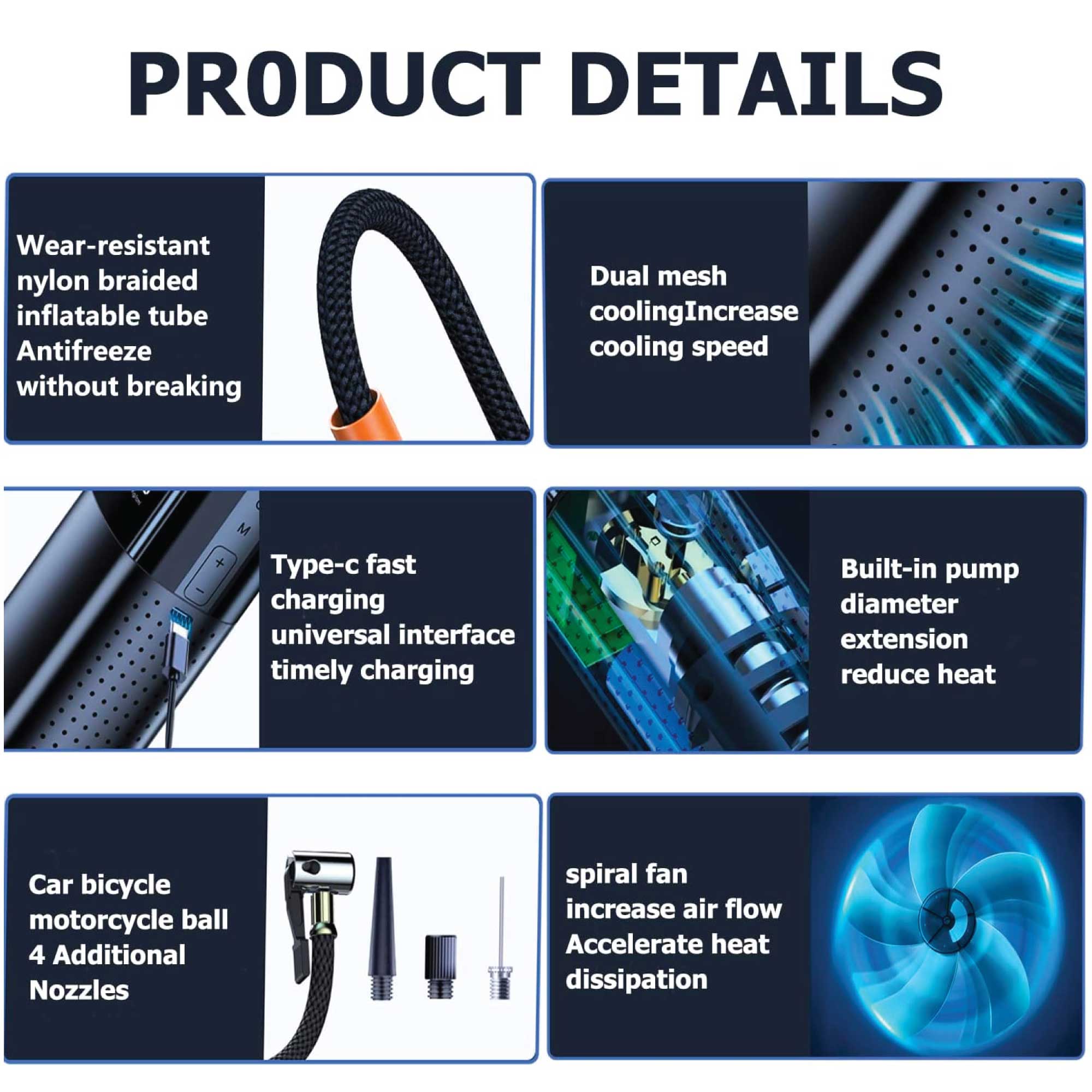 Portable Tyre Inflator - Rechargeable Car Bike Tire Air Pump Compressor V238-SUPDZ-40480727334992