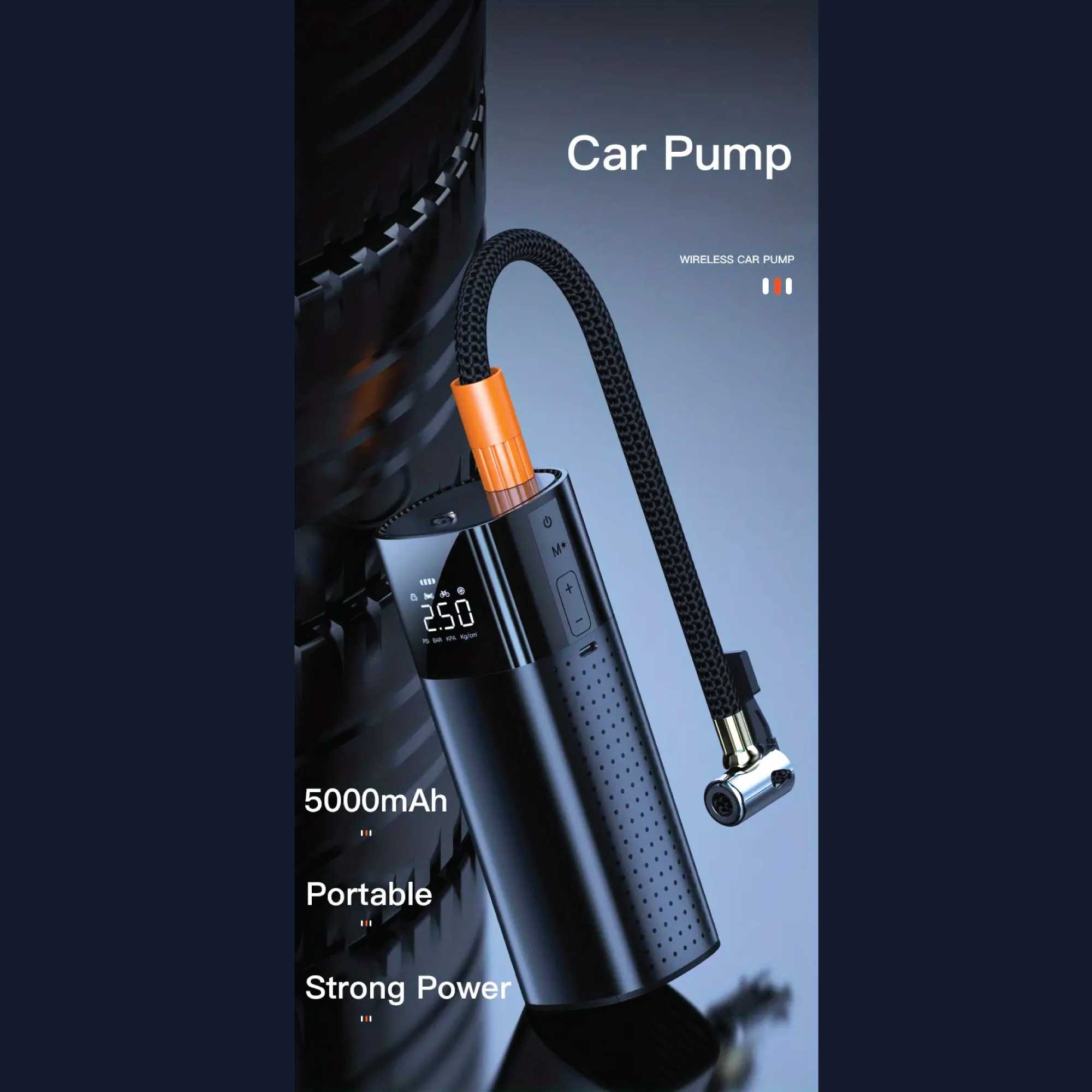 Portable Tyre Inflator - Rechargeable Car Bike Tire Air Pump Compressor V238-SUPDZ-40480727334992