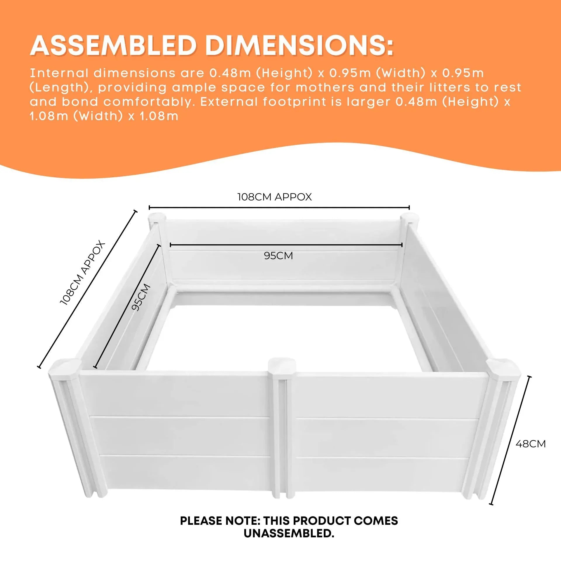 Rooster Farms 0.95m PVC Dog Whelping Box Puppy Birthing Pen - Anti-Crush Rail V238-SUPDZ-40485915590736