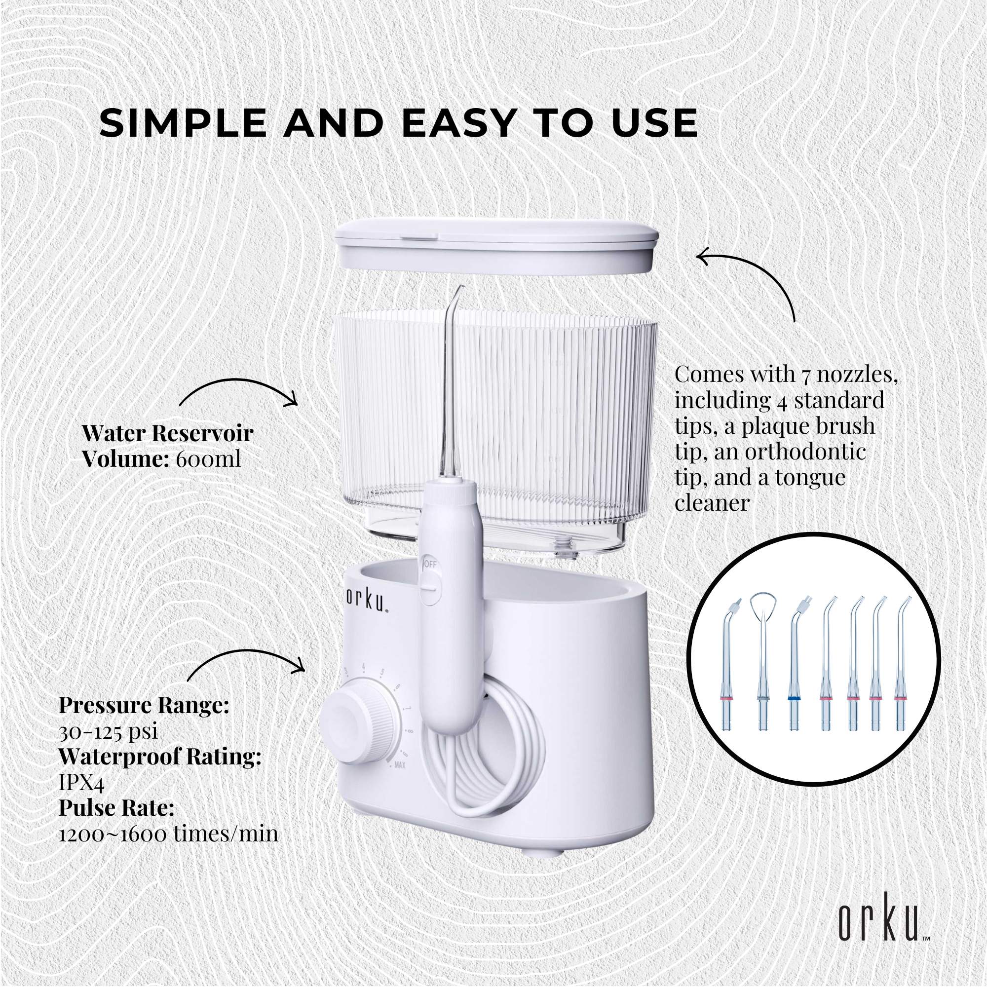 Water Jet Dental Flosser 600ml White - Electric Oral Pressure Tooth Irrigator V238-SUPDZ-40499264258128