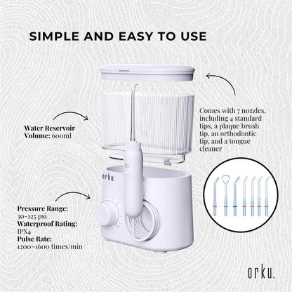 Water Jet Dental Flosser 600ml White - Electric Oral Pressure Tooth Irrigator V238-SUPDZ-40499264258128