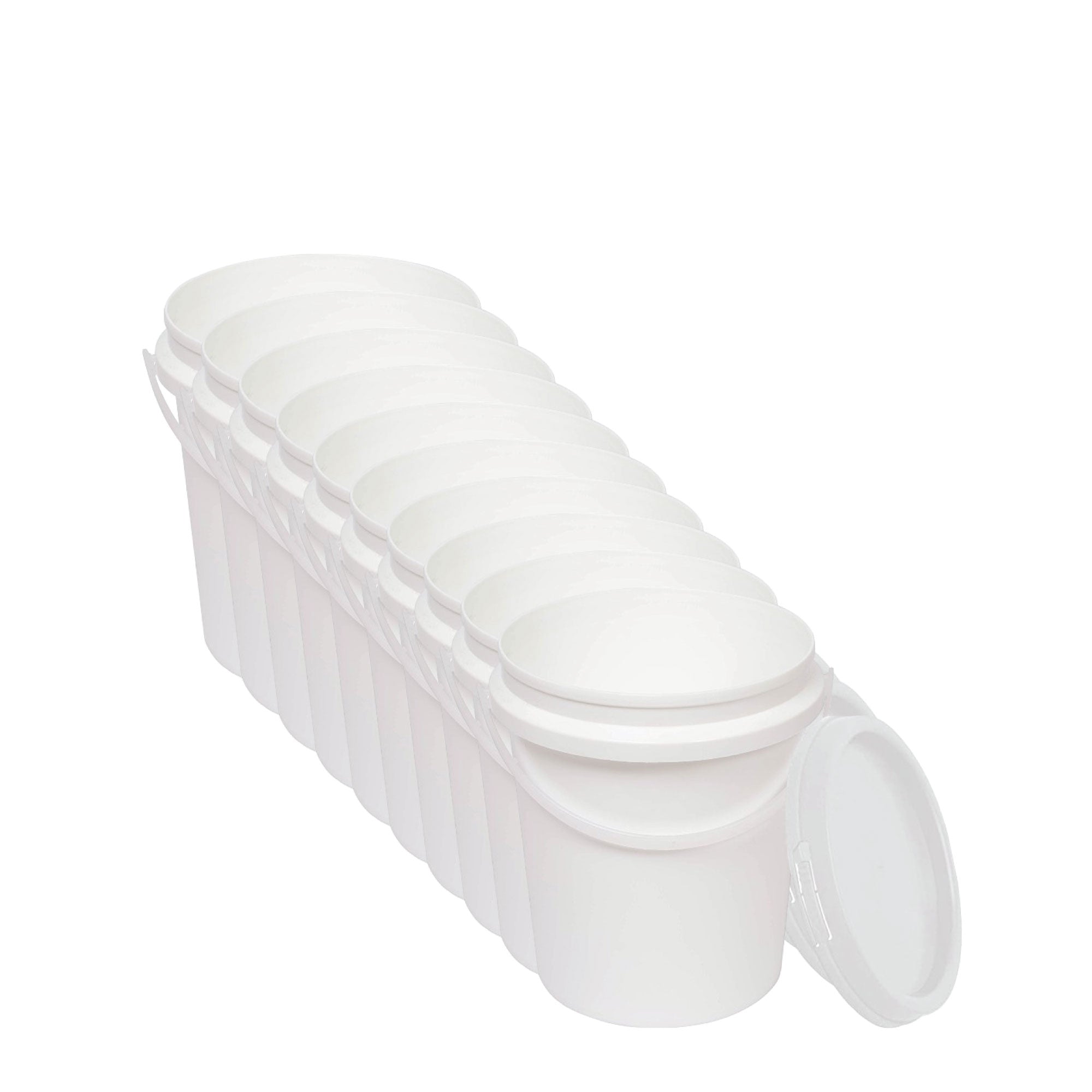Kitchee 10x 1.2L Plastic Buckets + Lids - Food Grade Empty White Tub With Handle V238-SUPDZ-40577329332304