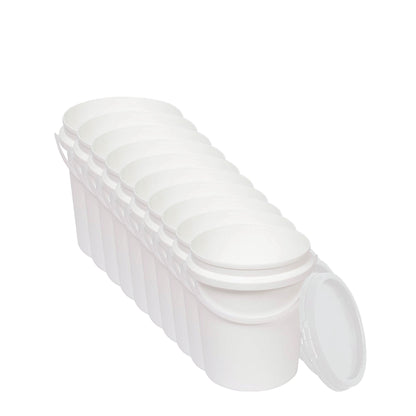 Kitchee 10x 1.2L Plastic Buckets + Lids - Food Grade Empty White Tub With Handle V238-SUPDZ-40577329332304