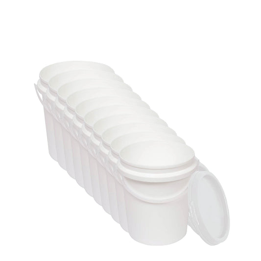 Kitchee 10x 1.2L Plastic Buckets + Lids - Food Grade Empty White Tub With Handle V238-SUPDZ-40577329332304