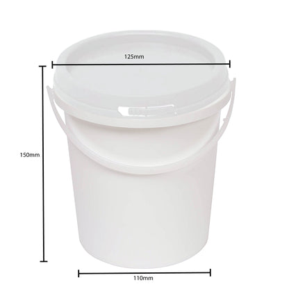 Kitchee 10x 1.2L Plastic Buckets + Lids - Food Grade Empty White Tub With Handle V238-SUPDZ-40577329332304
