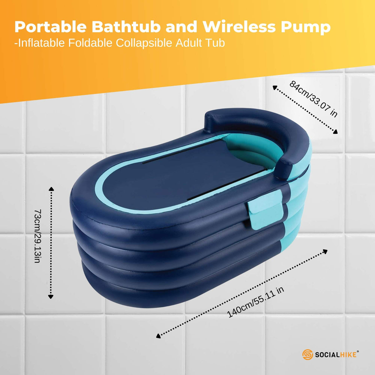 Portable Bathtub and Wireless Pump - Inflatable Foldable Collapsible Adult Tub V238-SUPDZ-40789185232976