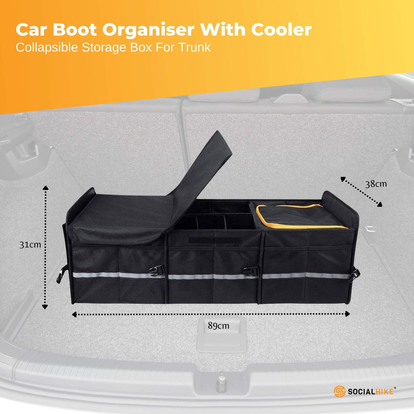 Social Hike Car Boot Organiser With Cooler - Collapsible Storage Box For Trunk V238-SUPDZ-40802567520336