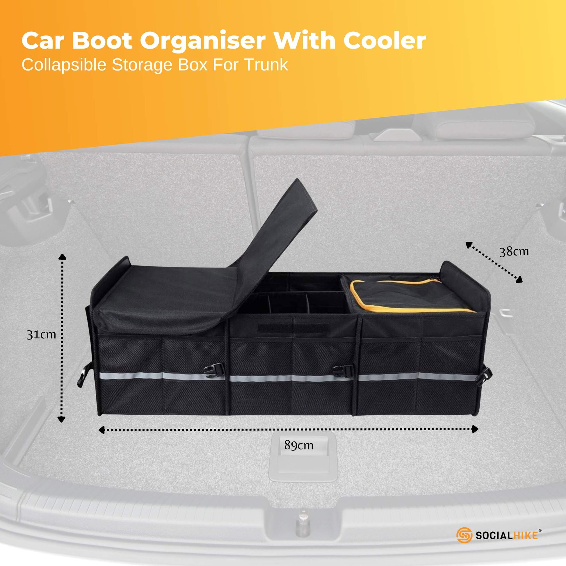 Social Hike Car Boot Organiser With Cooler - Collapsible Storage Box For Trunk V238-SUPDZ-40802567520336