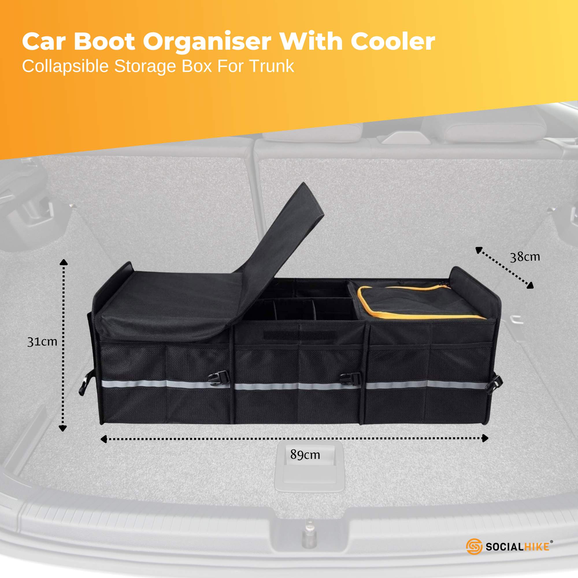 Social Hike Car Boot Organiser With Cooler - Collapsible Storage Box For Trunk V238-SUPDZ-40802567520336