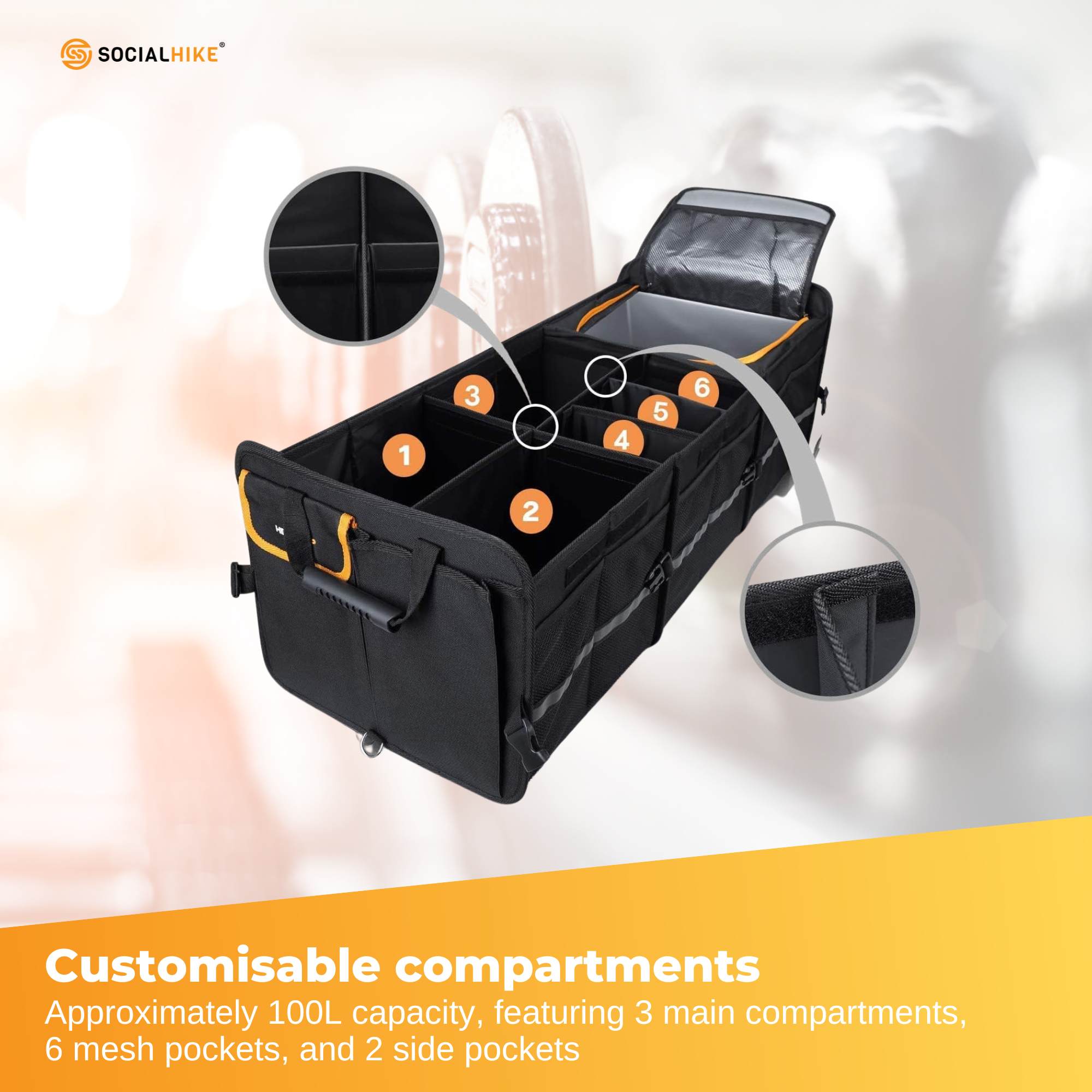 Social Hike Car Boot Organiser With Cooler - Collapsible Storage Box For Trunk V238-SUPDZ-40802567520336