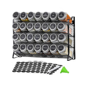 4 Tier Metal Spice Rack + 28 Glass Jars - Kitchen Pantry Herb Storage Organiser V238-SUPDZ-40811788927056