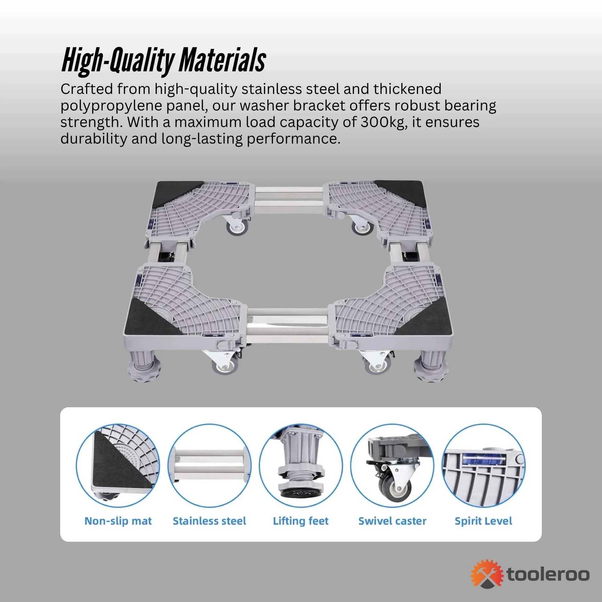 Tooleroo Washing Machine Stand - 300Kg Adjustable Wheeled Fridge Appliance Base V238-SUPDZ-40813536247888