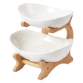 2 Tier Porcelain Fruit Bowl - Ceramic Vegetable Storage With Bamboo Stand V238-SUPDZ-40824930762832