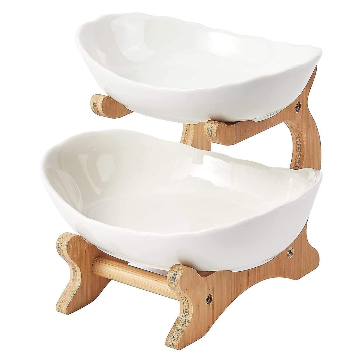 2 Tier Porcelain Fruit Bowl - Ceramic Vegetable Storage With Bamboo Stand V238-SUPDZ-40824930762832