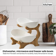 2 Tier Porcelain Fruit Bowl - Ceramic Vegetable Storage With Bamboo Stand V238-SUPDZ-40824930762832