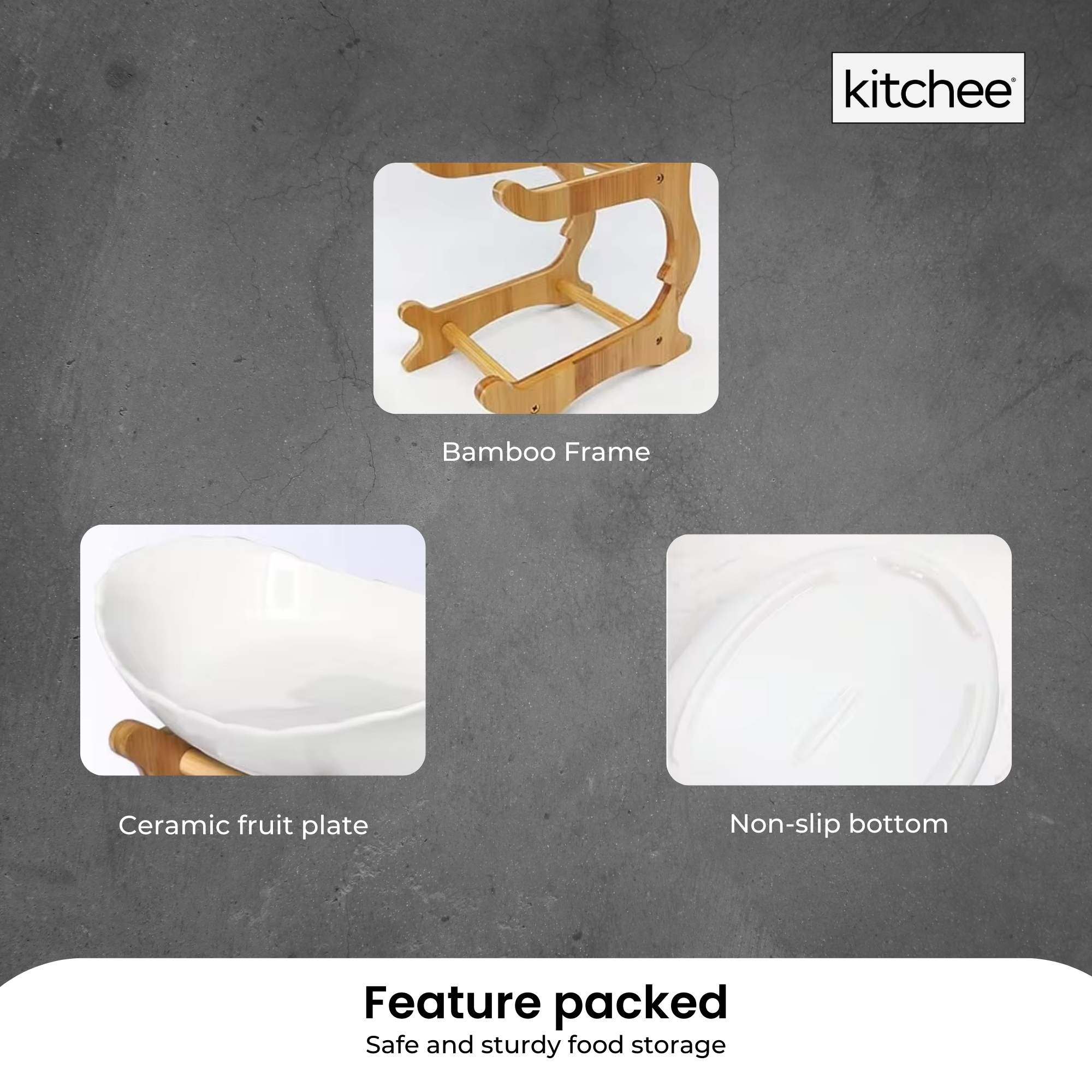 2 Tier Porcelain Fruit Bowl - Ceramic Vegetable Storage With Bamboo Stand V238-SUPDZ-40824930762832