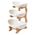 3 Tier Porcelain Fruit Bowl - Ceramic Vegetable Storage With Bamboo Stand V238-SUPDZ-40824953307216