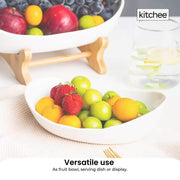3 Tier Porcelain Fruit Bowl - Ceramic Vegetable Storage With Bamboo Stand V238-SUPDZ-40824953307216