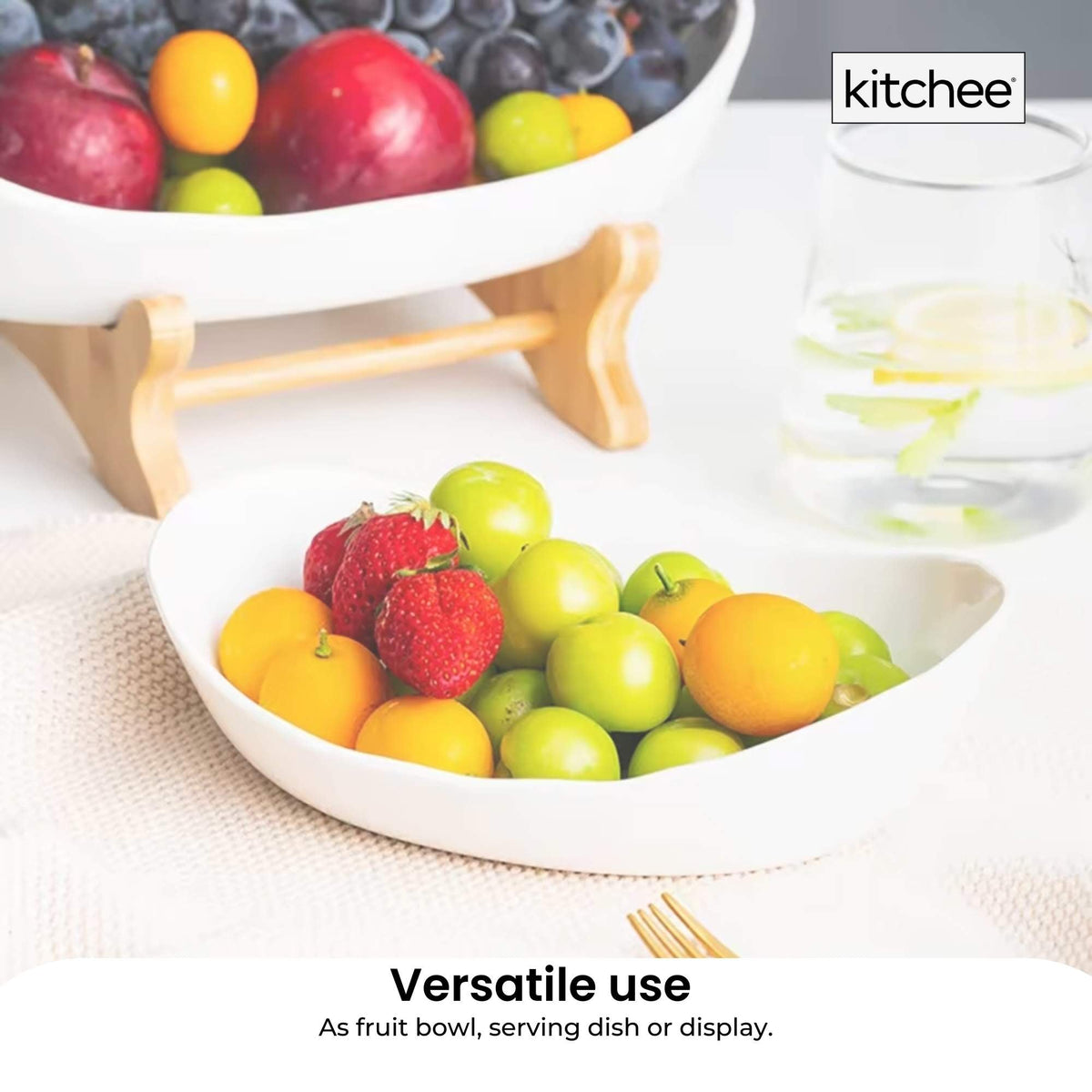 3 Tier Porcelain Fruit Bowl - Ceramic Vegetable Storage With Bamboo Stand V238-SUPDZ-40824953307216
