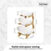 3 Tier Porcelain Fruit Bowl - Ceramic Vegetable Storage With Bamboo Stand V238-SUPDZ-40824953307216