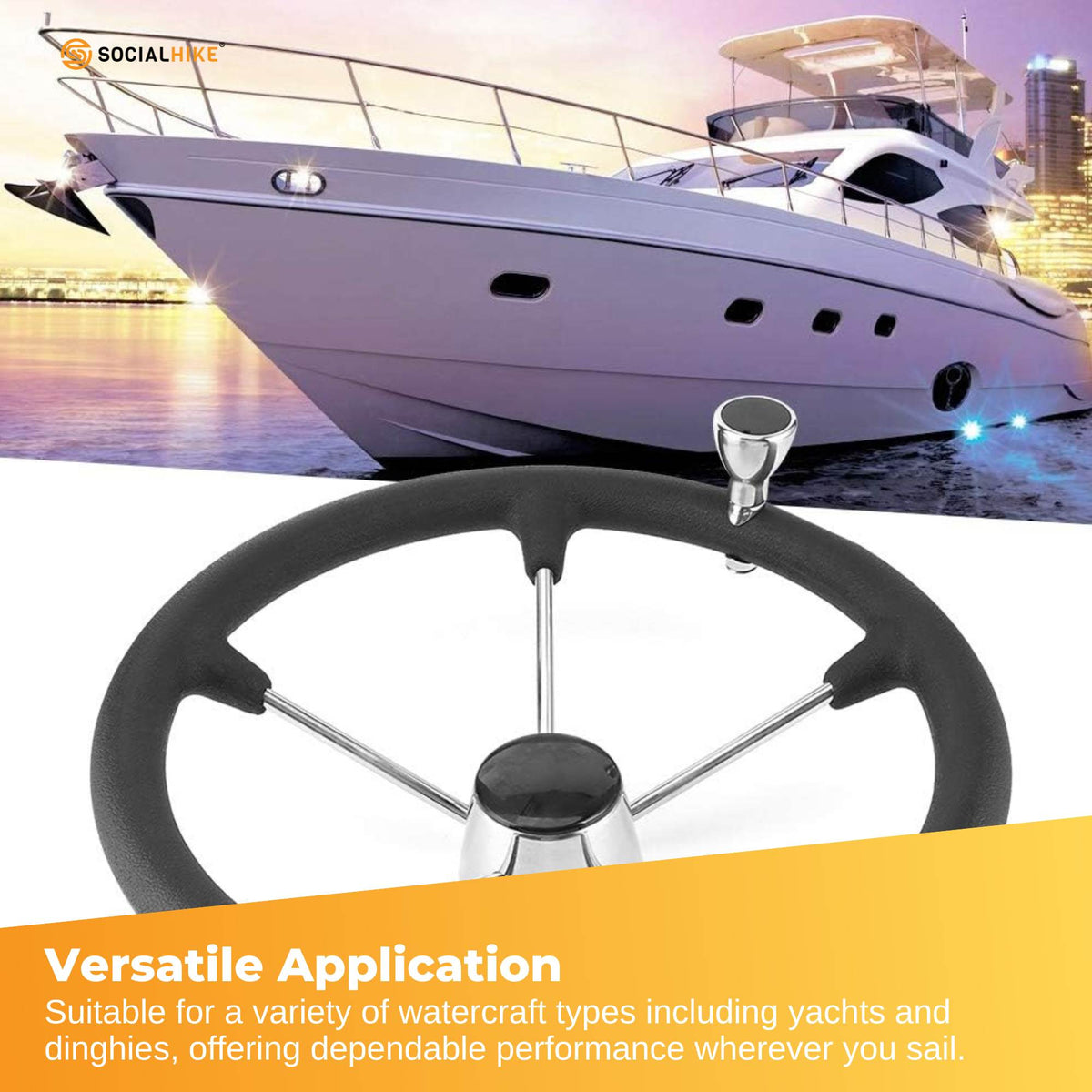 13.5" Boat Steering Wheel With Grip Cover - Stainless Steel 3/4" 5 Spoke With Knob V238-SUPDZ-40824956715088