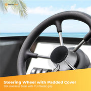 13.5" Boat Steering Wheel With Grip Cover - Stainless Steel 3/4" 5 Spoke With Knob V238-SUPDZ-40824956715088