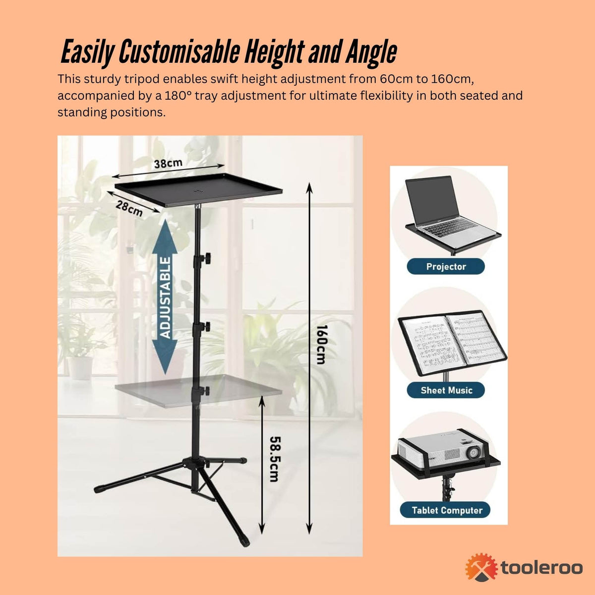 Laptop Stand Tripod - Adjustable Height Projector Holder With Phone Mount V238-SUPDZ-40827214594128