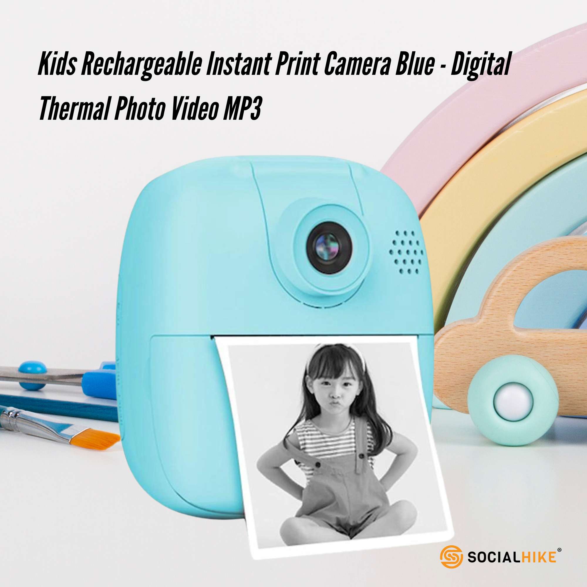 Kids Rechargeable Instant Print Camera Blue - Digital Thermal Photo Video MP3 V238-SUPDZ-40832487194704