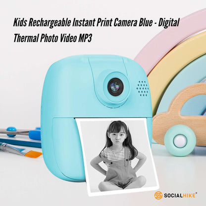 Kids Rechargeable Instant Print Camera Blue - Digital Thermal Photo Video MP3 V238-SUPDZ-40832487194704
