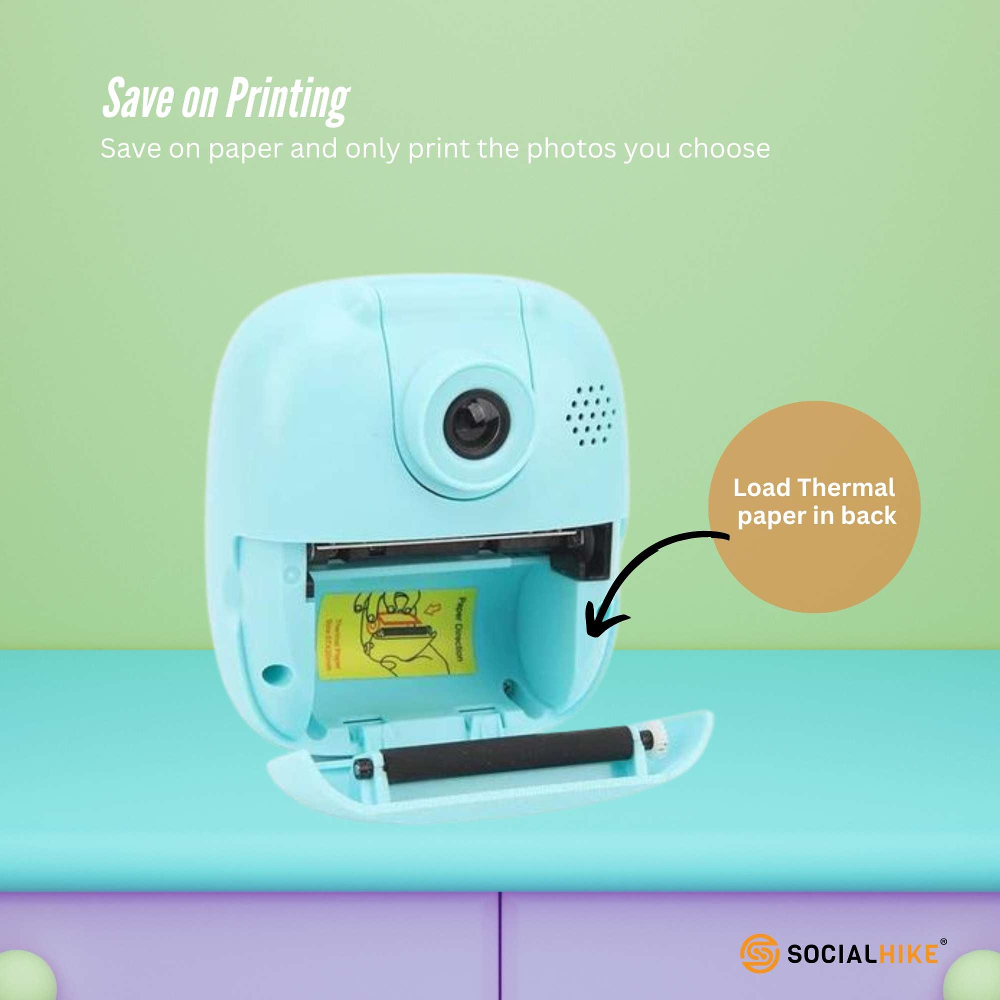Kids Rechargeable Instant Print Camera Blue - Digital Thermal Photo Video MP3 V238-SUPDZ-40832487194704