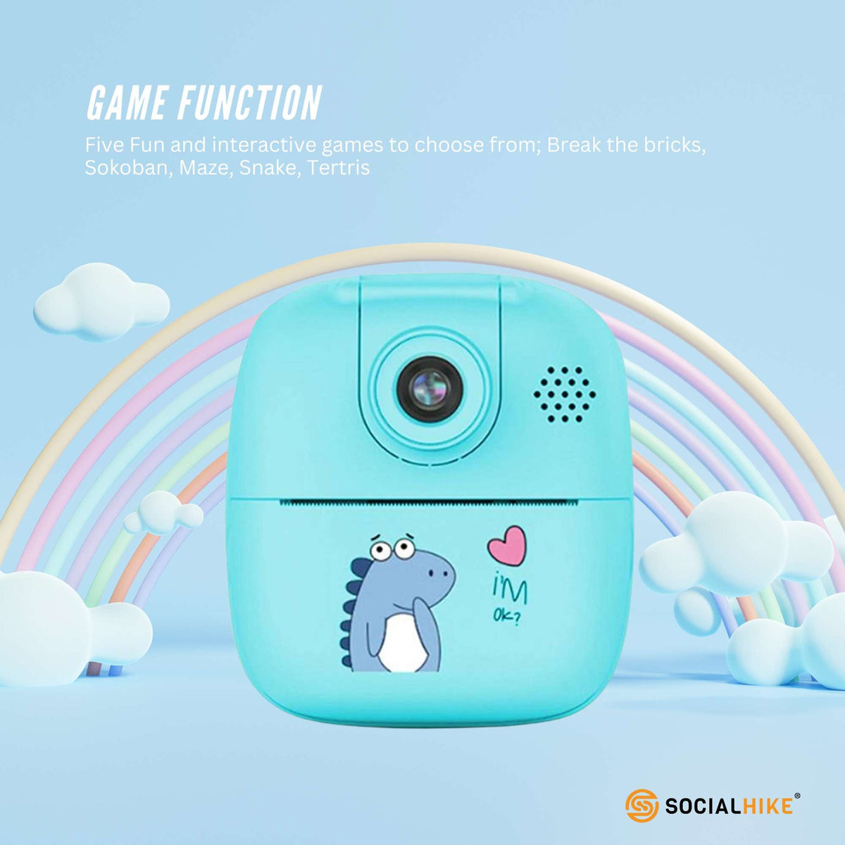 Kids Rechargeable Instant Print Camera Blue - Digital Thermal Photo Video MP3 V238-SUPDZ-40832487194704