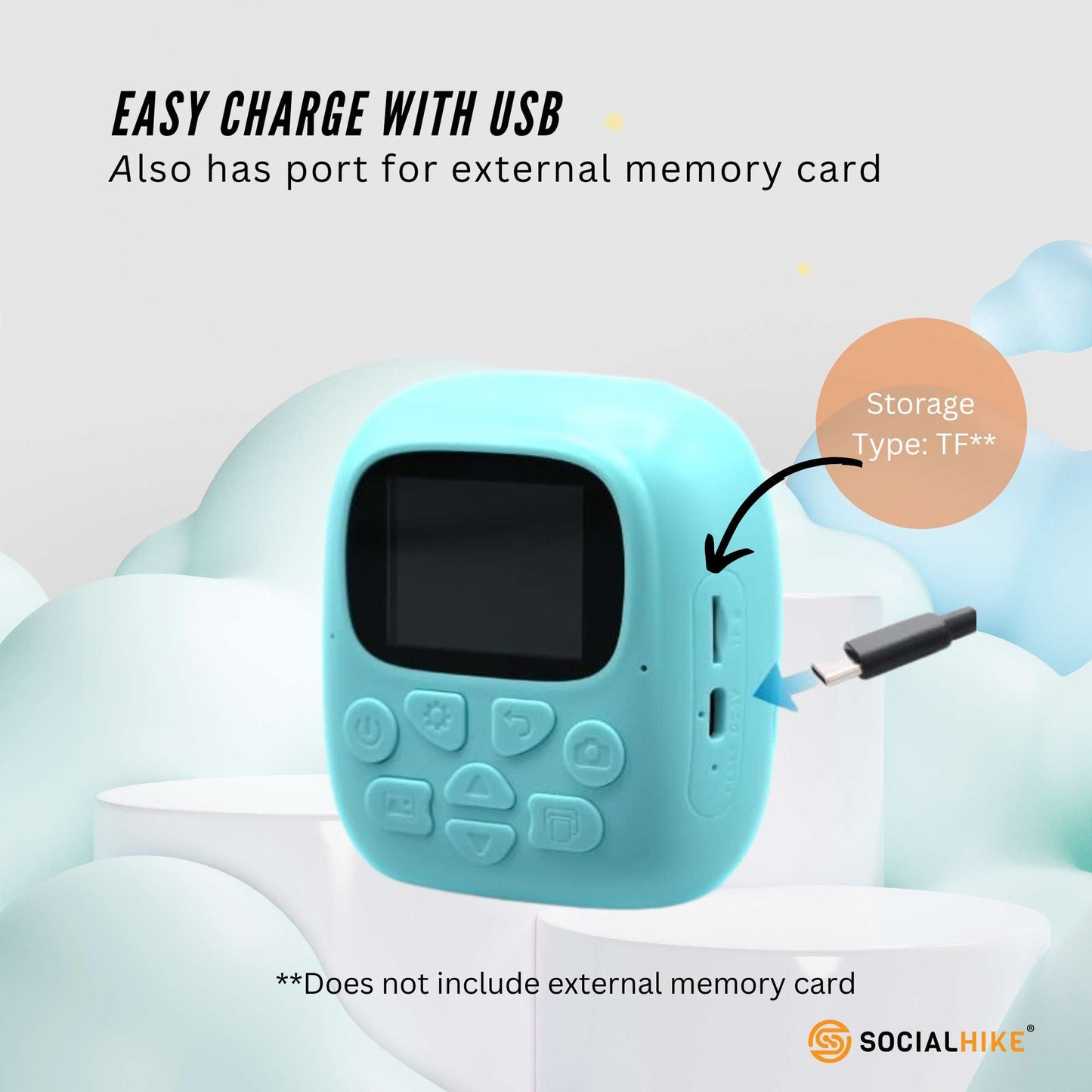 Kids Rechargeable Instant Print Camera Blue - Digital Thermal Photo Video MP3 V238-SUPDZ-40832487194704