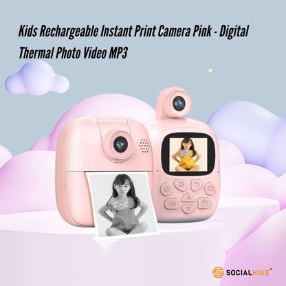 Kids Rechargeable Instant Print Camera Pink - Digital Thermal Photo Video MP3 V238-SUPDZ-40832782696528
