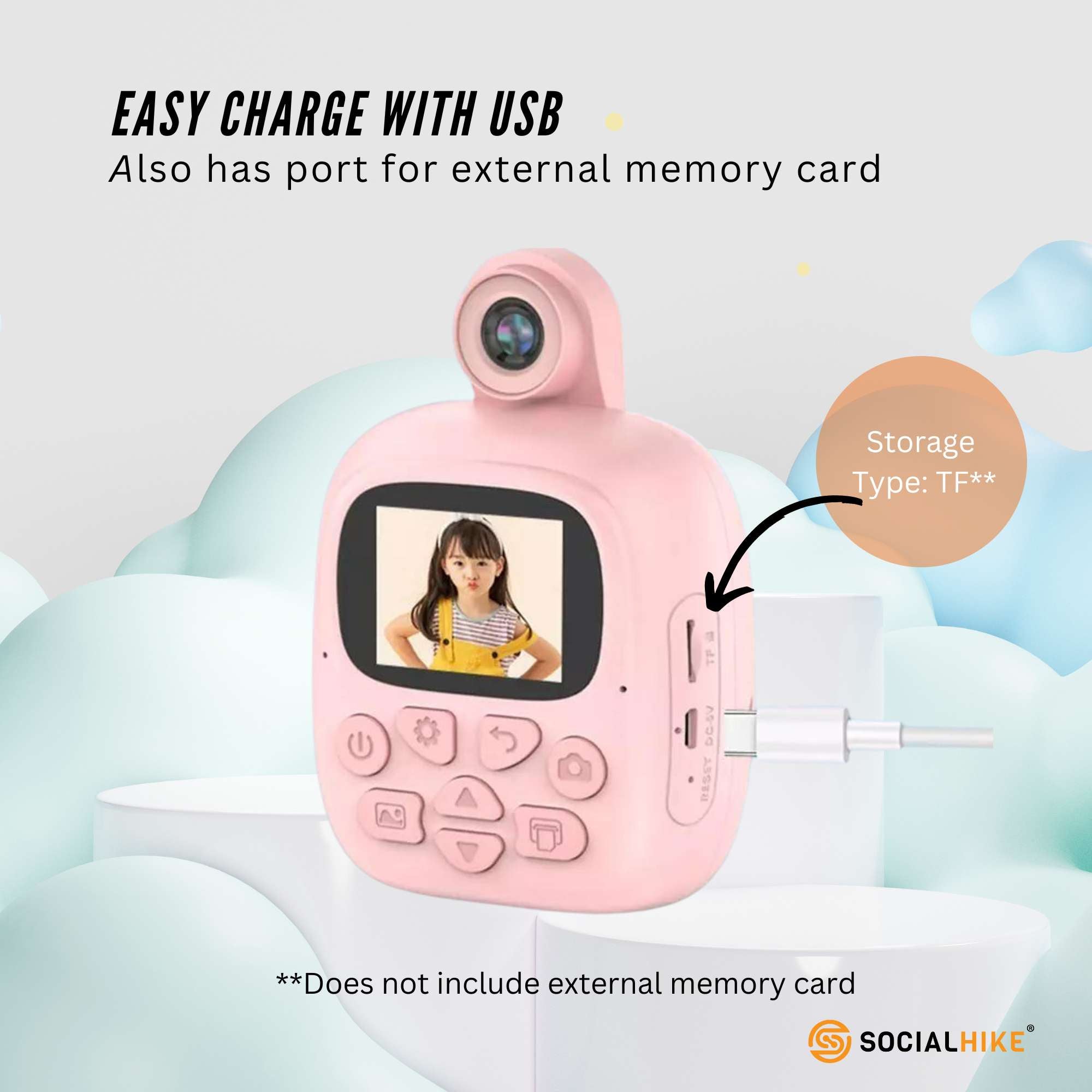Kids Rechargeable Instant Print Camera Pink - Digital Thermal Photo Video MP3 V238-SUPDZ-40832782696528
